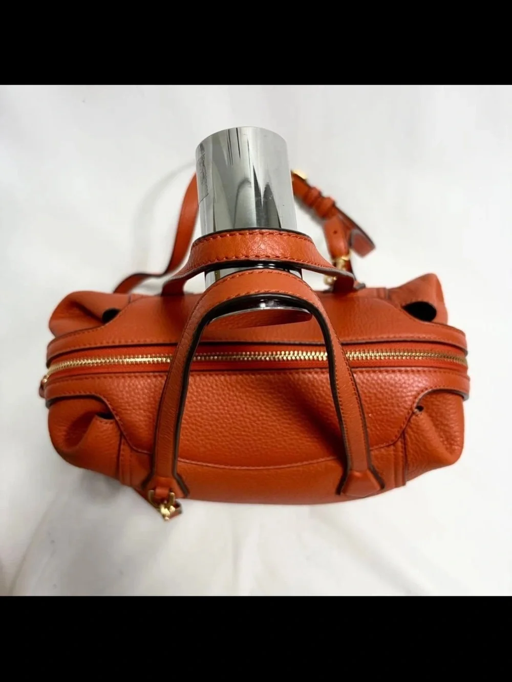 Tory Burch Orange Pebbled Leather Shoulder Bag